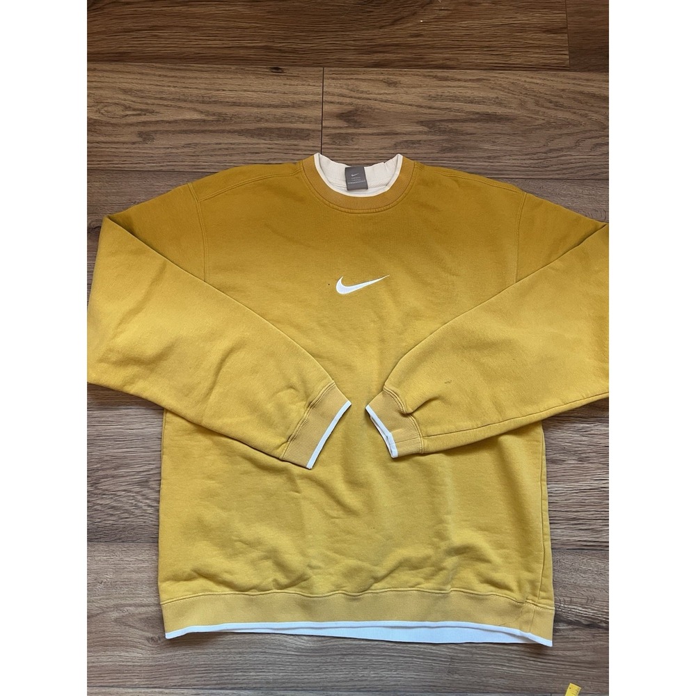 Vintage Nike Center Swoosh Double Neck Crewneck Sweatshirt Gold Yellow Size L